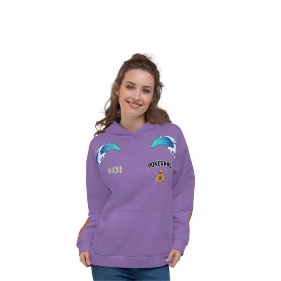 PokeGang Unisex Purple Long Sleeve Side Kangaroo Pocket Pullover Fleece Hoodie - Picture 3 of 8
